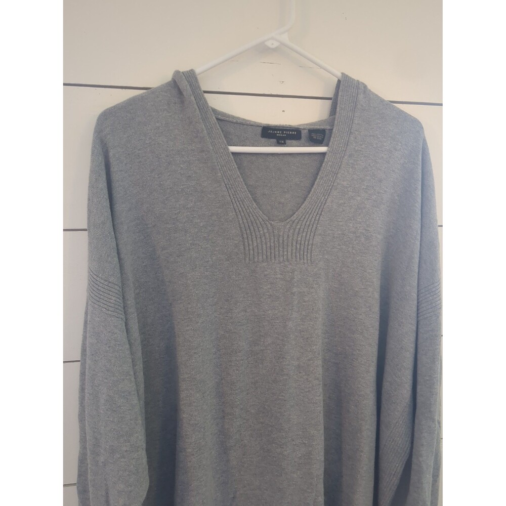 Jeanne Pierre women's 2 x 100% cotton gray hooded tunic sweater v neck cozy